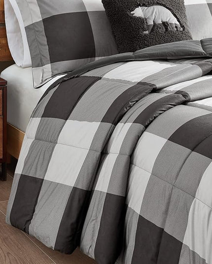 Woolrich Comforter Set, Cabin Lodge, Warm Cover for Colder Season, Modern Cottage-Inspired Down Alternative Ultra Soft Microfiber Bedding, Matching Sham, Plaid Grey/Black Twin 3 Piece - LeafyLoom