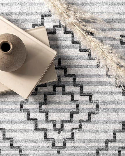 nuLOOM Bonny Diamond Striped Machine Washable Ultra Thin Area Rug, 4' x 6', Ivory - LeafyLoom