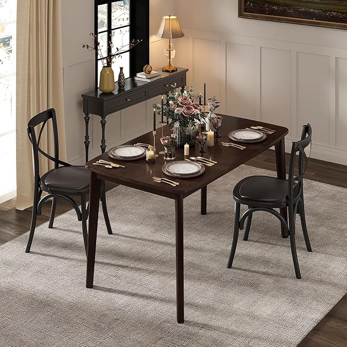 KKL Malaysian Oak Dining Table, 47" Kitchen Table for 2, Mid Century Modern Wood Dining Table, Easy Assembly, Coffee - LeafyLoom