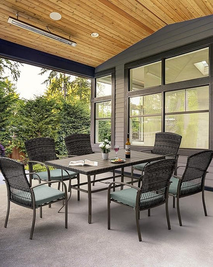 Pamapic Patio Dining Table Set, Outdoor Dining Set 7 Piece, Outdoor Wicker Furniture Set with Removable Cushions for Backyard Garden Deck/Iron Slats Table Top(Green) - LeafyLoom