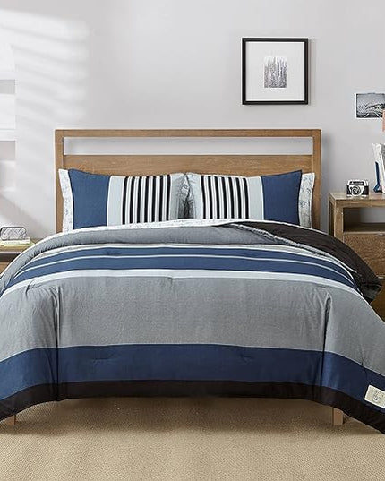 Nautica Comforter Set Cotton Reversible Bedding with Matching Sham, Home Decor for All Seasons, Dorm Room Essentials, Twin, Rendon Charcoal - LeafyLoom