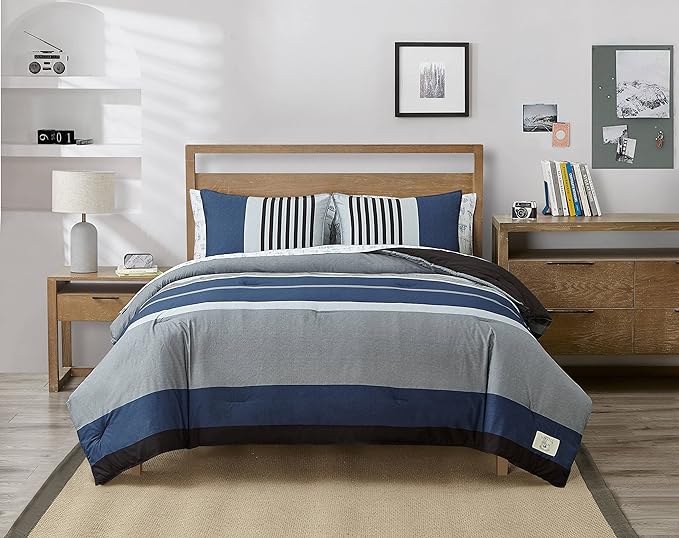 Nautica Comforter Set Cotton Reversible Bedding with Matching Sham, Home Decor for All Seasons, Dorm Room Essentials, Twin, Rendon Charcoal - LeafyLoom