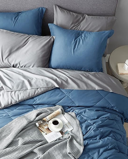Bedsure Blue Full Comforter Set - 7 Pieces Reversible Bed Set Bed in a Bag Full with Comforters, Sheets, Pillowcases & Shams, Full Bedding Sets - LeafyLoom