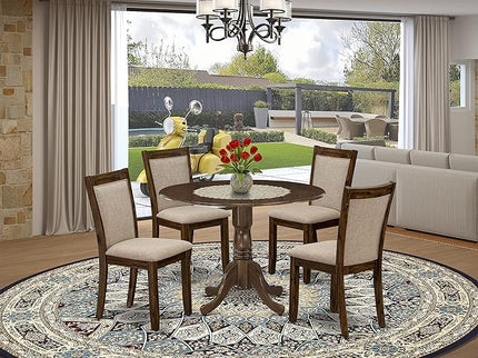 East West Furniture Dublin 5 Piece Kitchen Set for 4 Includes a Round Room Table with Dropleaf and 4 Light Tan Linen Fabric Parsons Dining Chairs, 42x42 Inch, Natural Walnut - LeafyLoom