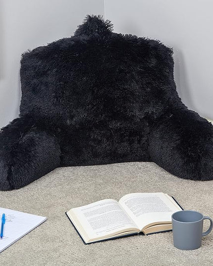 Klear Vu Shaggy Reading Pillow Back Rest Body Pillow for Adults and Kids, Lumbar and Arm Support on Bed, Chair, Couch, Sofa and Floor, 30" x 21", One Size, Midnight Black - LeafyLoom