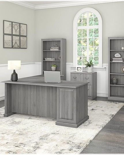 Bush Furniture Saratoga Tall 5 Shelf Bookcase in Modern Gray - LeafyLoom