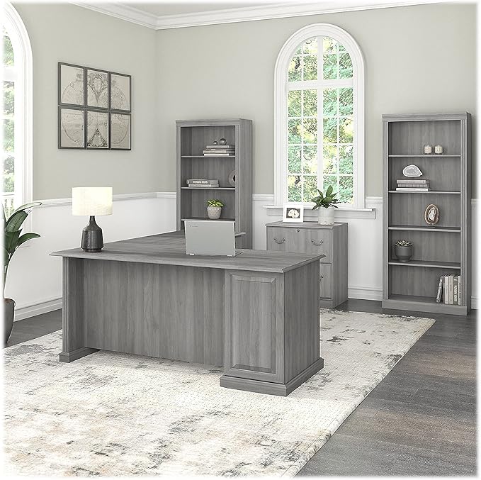 Bush Furniture Saratoga Tall 5 Shelf Bookcase in Modern Gray - LeafyLoom