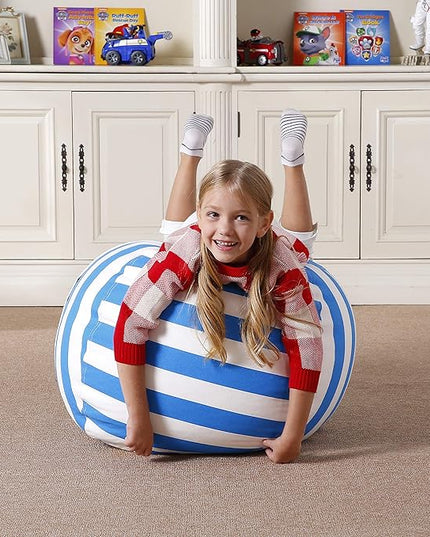 Aubliss Stuffed Animal Bean Bag Storage Chair (Blue/White Striped, Medium (32'')) - LeafyLoom
