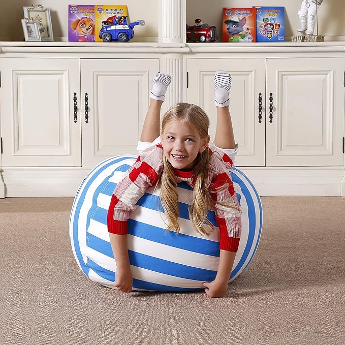 Aubliss Stuffed Animal Bean Bag Storage Chair (Blue/White Striped, Medium (32'')) - LeafyLoom