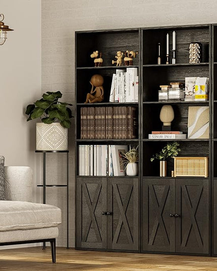 IRONCK Industrial Bookshelves and Bookcases with Doors Floor Standing 6 Shelf Display Storage Shelves 70 in Tall Bookcase for Home Office, Living Room - LeafyLoom