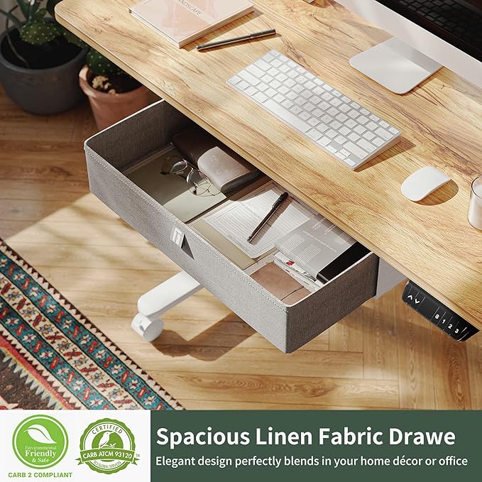 FEZIBO 40 x 24 Inches Standing Desk with Drawer, Adjustable Height Electric Stand up Desk with Storage, Sit Stand Home Office Desk, Ergonomic Computer Desk, Light Rustic - LeafyLoom