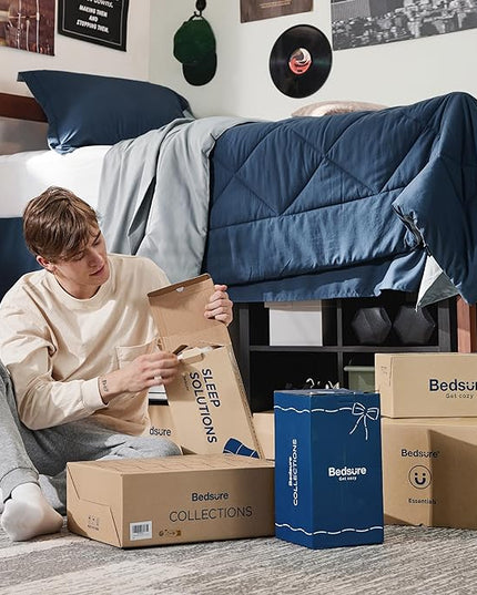 Bedsure Navy Twin XL Comforter Set - 5 Pieces Reversible Twin XL Bedding Sets, Navy Bed Set with Comforters, Sheets, Pillowcase & Sham - LeafyLoom
