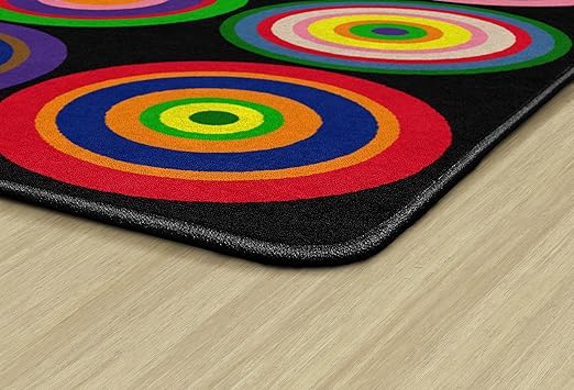 Flagship Carpets Color Rings Colorful Children's Area Rug for Kids Room Circle Seating Décor, Play Carpet for Teaching and Playing, Seats 35, 10'6" x 13'2, Black - LeafyLoom