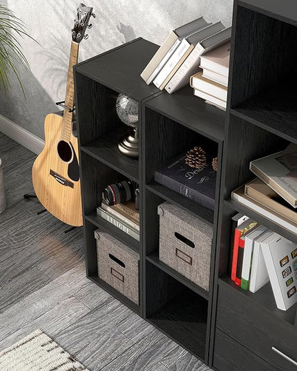 Apexa 3 Cube Storage Organizer Shelves, Stackable Wood Bookcase Fits Cubby Bins for Organization, Dorm Teen Room Decor & Home Office, Black - LeafyLoom