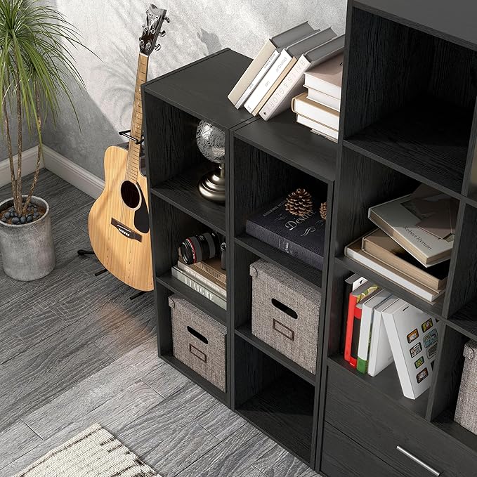 Apexa 3 Cube Storage Organizer Shelves, Stackable Wood Bookcase Fits Cubby Bins for Organization, Dorm Teen Room Decor & Home Office, Black - LeafyLoom