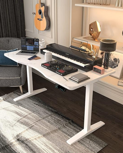 Monomi Height Adjustable Electric Standing Desk, 55 x 28 Inches Stand up Desk, Sit Stand Home Office Computer Desk(White Frame+Marble White Top) - LeafyLoom