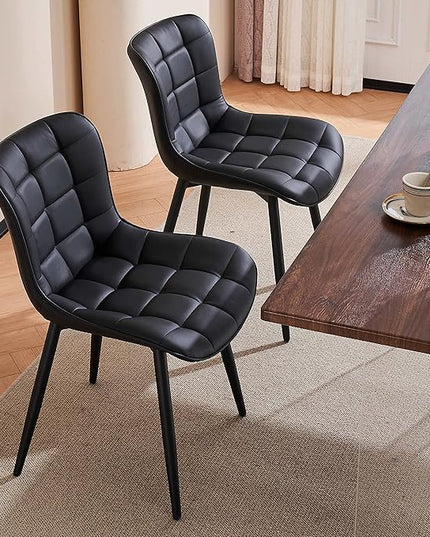 YOUTASTE Black Dining Chairs Set of 2 PU Leather Upholstered Modern Armless Dining Room Chair with Back Metal Legs Kitchen Dinner Accent Guest Chairs for Vanity Reception Waiting Room - LeafyLoom