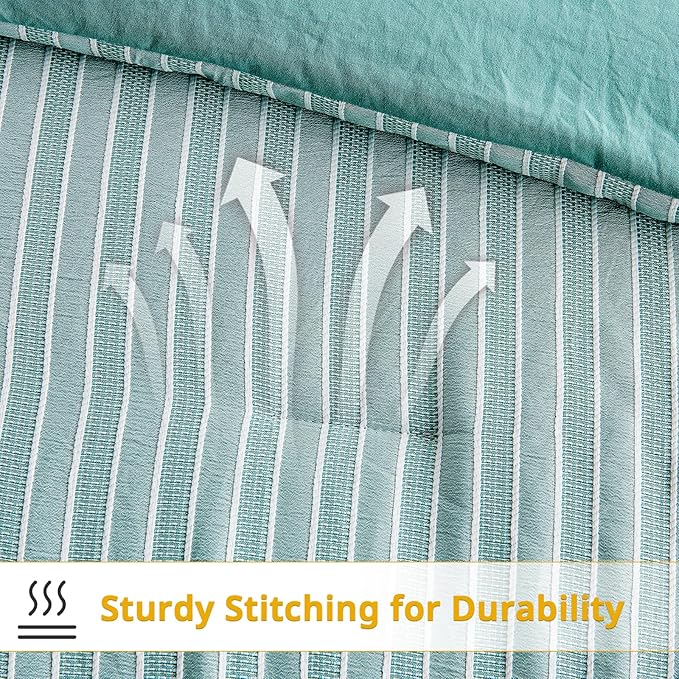 ENCOFT Green Comforter Set King, 3 Pieces King Bedding Comforter Set, Boho Striped Comforter with 2 Pillowcases, Soft Microfiber Lightweight Farmhouse Comforter Set King, 104" x 90" - LeafyLoom