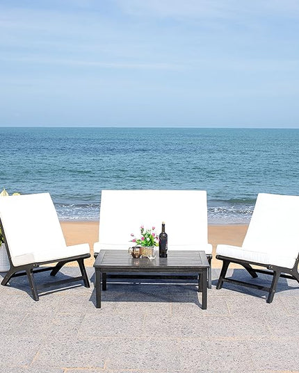 SAFAVIEH Outdoor Collection PAT7044 Conversation Set, Black/Beige - LeafyLoom