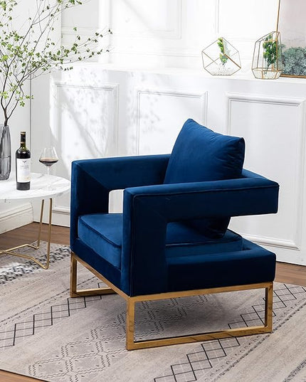 Roundhill Furniture Lenola Upholstered Accent Arm Chair, Blue 29.75D x 27.5W x 34.5H Inch - LeafyLoom