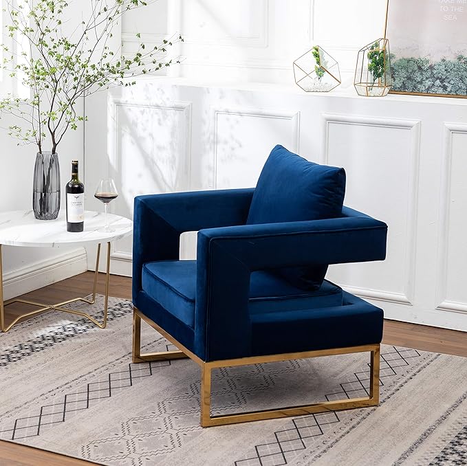 Roundhill Furniture Lenola Upholstered Accent Arm Chair, Blue 29.75D x 27.5W x 34.5H Inch - LeafyLoom
