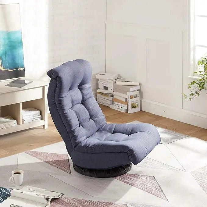 Amazon Basics Swivel Foam Lounge Chair - with Headrest, Adjustable, Denim, Blue, 26.3D x 23.5W x 13.7H in - LeafyLoom