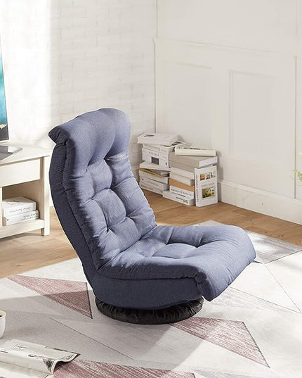 Amazon Basics Swivel Foam Lounge Chair - with Headrest, Adjustable, Denim, Blue, 26.3D x 23.5W x 13.7H in - LeafyLoom