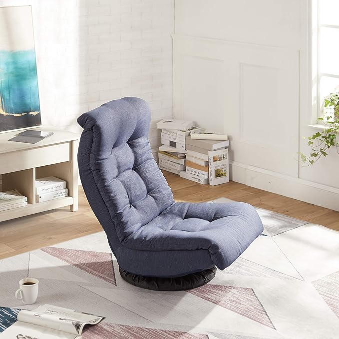 Amazon Basics Swivel Foam Lounge Chair - with Headrest, Adjustable, Denim, Blue, 26.3D x 23.5W x 13.7H in - LeafyLoom