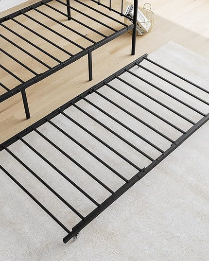 Twin Size Metal Daybed Frame with Trundle and Headboard,Guest Room Multifunctional Heavy Duty Sofa Bed Platform w/Steel Slat Support & Easy Assembly,for Adult Kid Boy Girl,Black - LeafyLoom