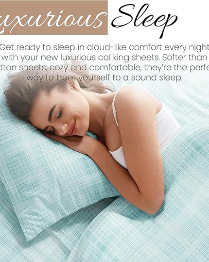 4 Piece California King Bedding Sheets Set (Aqua Thatch) - Sleep Better Than Ever with These Ultra-Soft & Cooling Bed Sheets for Your Cal King Size Bed - Deep Pocket Fits 16" Mattress - LeafyLoom