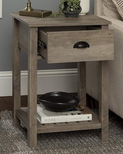 Walker Edison Farmhouse Square Side Accent Table Set-Living-Room Storage End Table with Storage Door Nightstand Bedroom, 18 Inch, Grey Wash - LeafyLoom