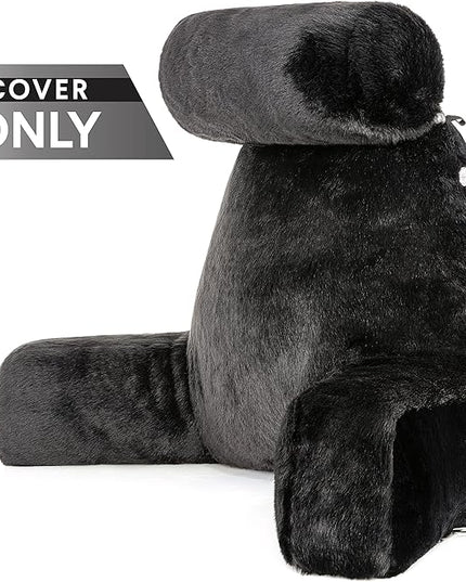 XXL Husband Pillow Cover Only - Limited Baby Black Panther Fur Backrest Pillowcase Set, Two-Tone Reversible Double Sided Fabulous Faux Fur Reading & Bed Rest, Thick Zippers, 2 Sided Solid Neck Rolls - LeafyLoom