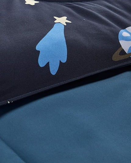 SLEEP ZONE Kids Bedding Comforter Set Full/Queen Size - Super Soft & Cute Printed 3-Piece Comforter Set All Seasons for Boys, Girls, Fade Resistant, Machine Washable, Blue Galaxy - LeafyLoom