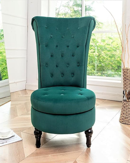 Royal High-Back Velvet Accent Chair for Vanity with Storage and Luxurious Upholstery, Retro Design and Versatile Usage for Living Room, Bedroom, Lounge and Office, Green - LeafyLoom