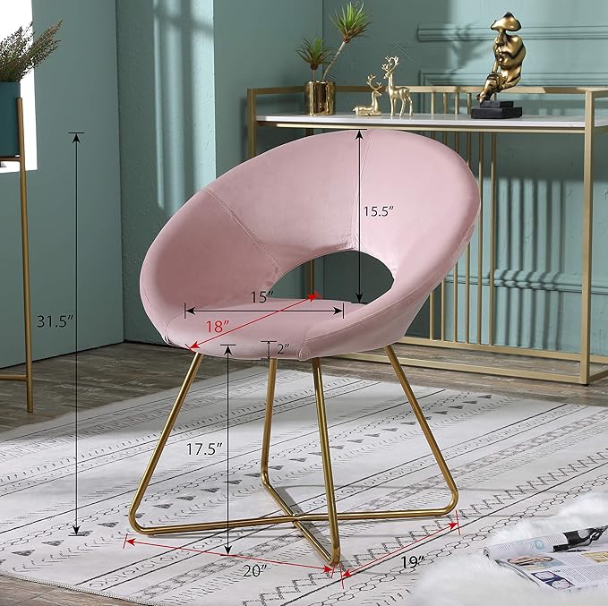 Roundhill Furniture Slatina Silky Velvet Upholstered Accent Chair with Gold Tone Finished Base, 25D x 28W x 31.5H in, Pink - LeafyLoom