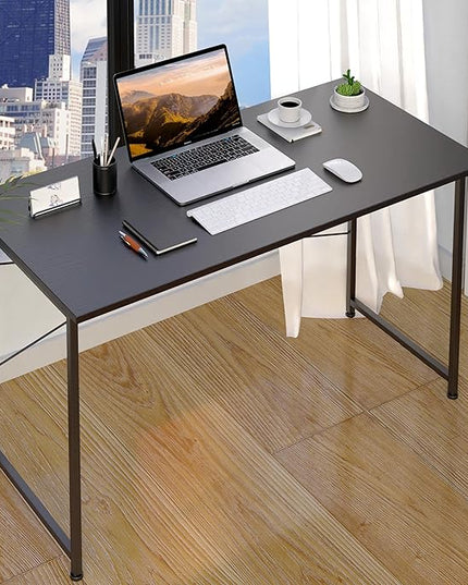 HealSmart Home Office Computer Desk, Modern Style Design with Headphone Hooks for Working, Writing and Gaming, 32 Inch, 47 Inches, Black - LeafyLoom