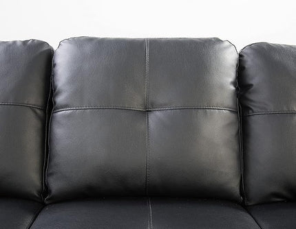 Set L-Shaped Sectional Sofa with 2 Cup Holders,Deep Seat Sleeper Sofá w/Reversible Wide Chaise, Corner Couch with Armrests and Movable Storage Ottoman for Living Room, 1, 1-1PU Black - LeafyLoom