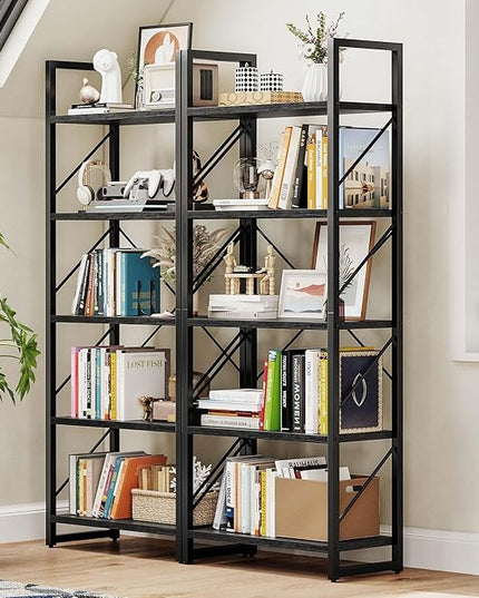 DWVO 5 Tier Bookshelf Black Bookcase, Storage Shelves Organizer Standing Shelf, Display Rack Book Shelves for Bedroom,Living Room,Office,Kitchen, Black - LeafyLoom
