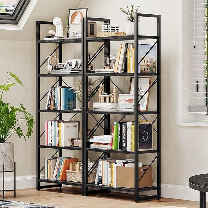 DWVO 5 Tier Bookshelf Black Bookcase, Storage Shelves Organizer Standing Shelf, Display Rack Book Shelves for Bedroom,Living Room,Office,Kitchen, Black - LeafyLoom
