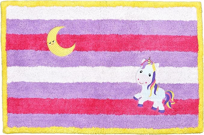Hand Tufted Unicorn Bedroom or Bathroom Rug - 30x20 in; 100% Cotton Kids Bathroom Mat; Decorative Kids Area Rug - LeafyLoom
