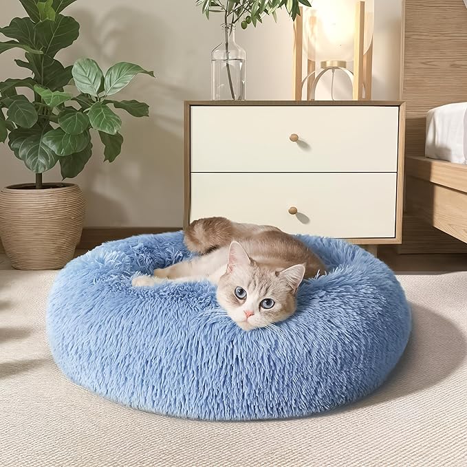 WESTERN HOME WH Calming Dog Bed & Cat Bed, Anti-Anxiety Donut Dog Cuddler Bed, Warming Cozy Soft Dog Round Bed, Dog Cat Cushion Bed for Small Medium Dogs and Cats WESTERNHOME