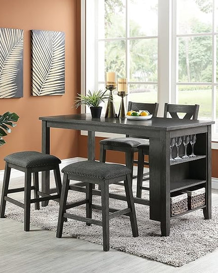NicBex 60Inch Rectangular Dining Table,Counter Height Kitchen Table with Solid Wood Tabletop and Storage Shelves for 4 to 6,Dining Room Table for Kitchen,Small Space,Dining Living Room,Easy Clean,Gray - LeafyLoom