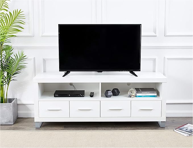 Rockpoint Cosmopolitan 60-Inch TV Stand Media Console with Metal Legs, Snow White - LeafyLoom