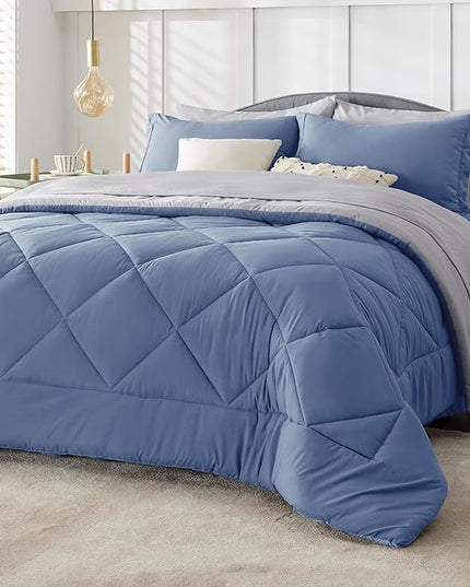 Bedsure Infinity Blue California King Size Comforter Set - 7 Pieces Reversible California King Bed in a Bag, California King Infinity Blue and Grey Bed Set with Comforters, Sheets, Pillowcases & Shams - LeafyLoom