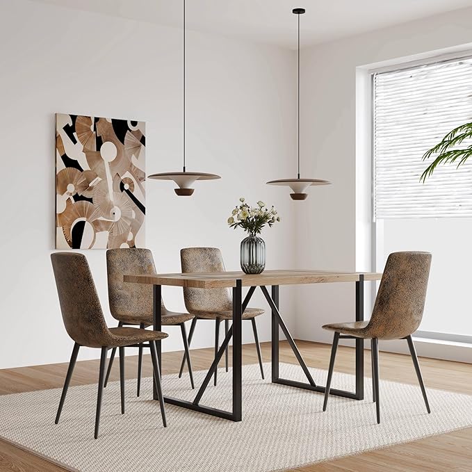 NicBex Dining Chairs Set of 4 Modern Upholstered Linen Dining Room Kitchen Chairs with Black Metal Legs,Side Chairs for Dining Room, Kitchen,Living Room, and Restaurants,Brown - LeafyLoom