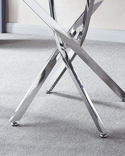 NicBex Dining Table Contemporary Kitchen Table Farmhouse Rustic Artisan Contemporary Round Clear Dining Tempered Glass Table with Chrome Legs Round Dining Table, Easy Assembly, Clear + Silver - LeafyLoom