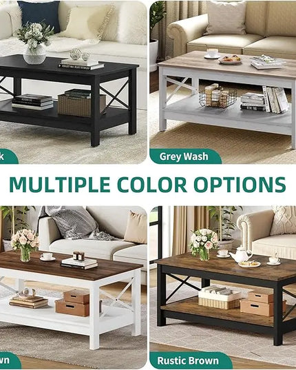 YITAHOME Coffee Table for Living Room,Modern Farmhouse Coffee Table with Storage,2-Tier Center Table for Living Room Wood Living Room Table Accent Cocktail with Sturdy Frame,Rustic Brown - LeafyLoom