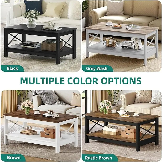YITAHOME Coffee Table for Living Room,Modern Farmhouse Coffee Table with Storage,2-Tier Center Table for Living Room Wood Living Room Table Accent Cocktail with Sturdy Frame,Rustic Brown - LeafyLoom