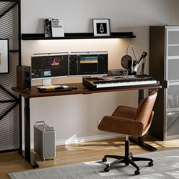 Heavy-Duty Dual Motor Standing Desk Frame Adjustable Height Sit Stand Desk Leg for Home and Office DIY (Black Frame Only) - LeafyLoom