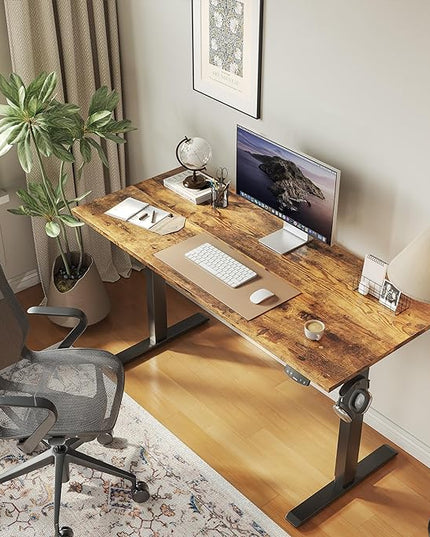 Electric Standing Desk, Large 60 x 24 Inches Height Adjustable Desk, Sit Stand up Desk for Work Office Home, Ergonomic Rising Computer Table with Memory Preset, Rustic Brown - LeafyLoom